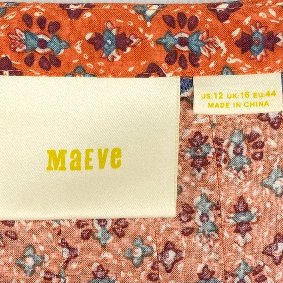 Anthropologie Maeve Womens Hiver Peasant Blouse 12 Orange Boho Hippie Floral - Picture 8 of 9
